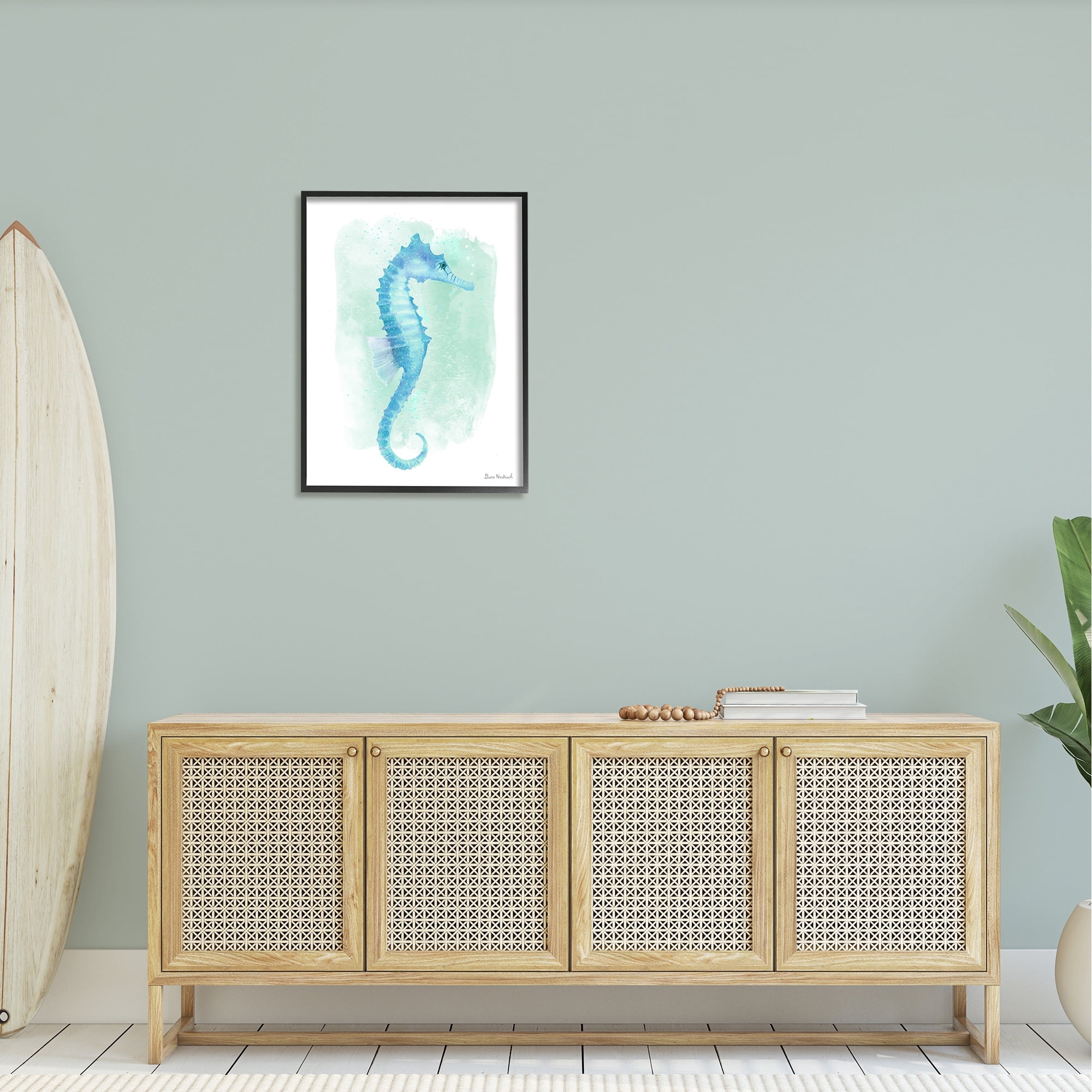 Stupell Industries Blue Seahorse Aquatic Life Subtle Ocean Painting Painting Black Framed Art Print Wall Art, Design by Diane Neukirch