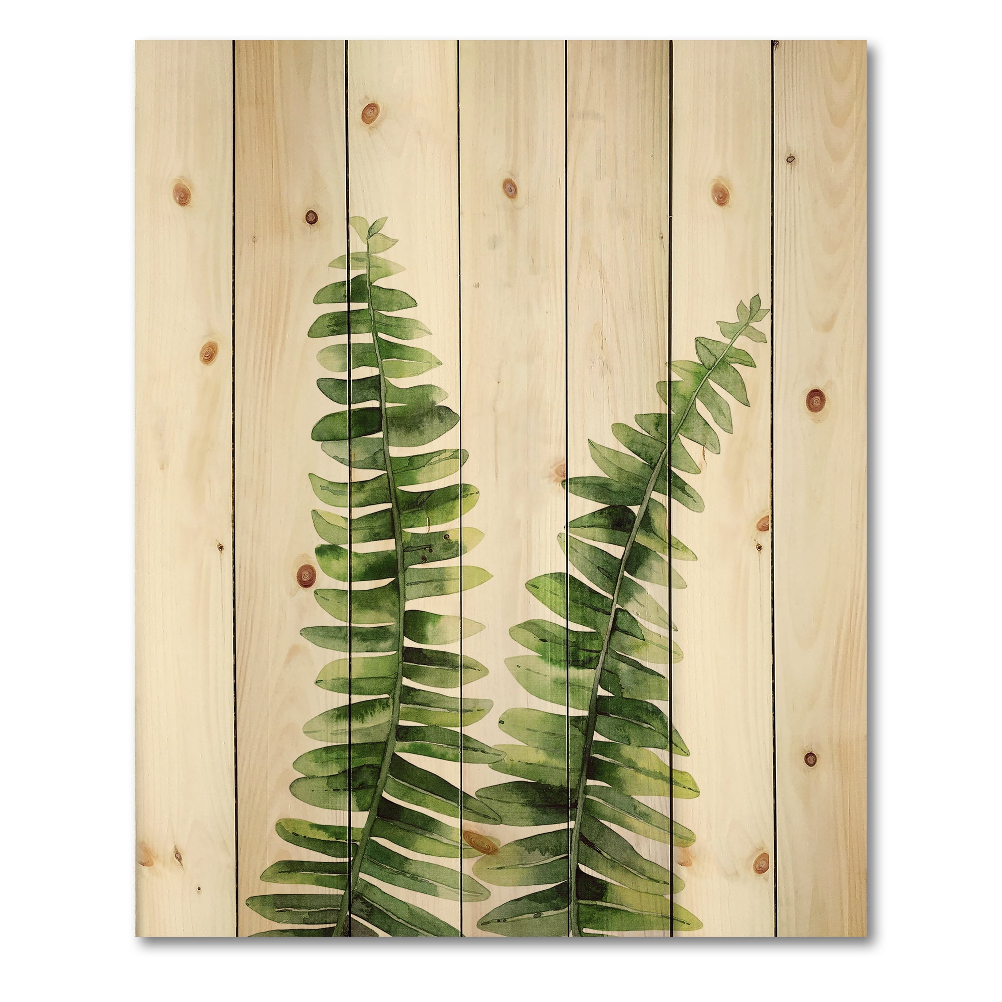 Designart 'Fern Plant Leaves Detail V' Tropical Print on Natural Pine Wood