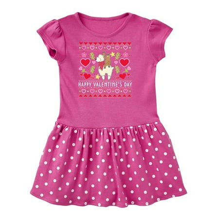 

Inktastic Happy Valentine s Day Sloth and Llama Ugly Sweater Style Gift Toddler Girl Dress