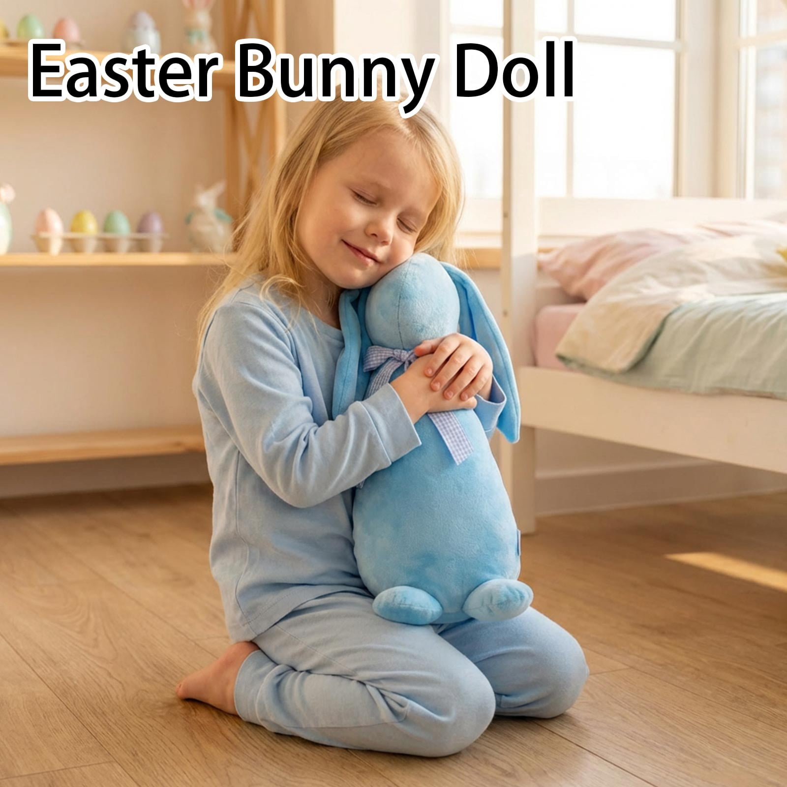 Easter Bunny Plush Doll with Bow, Standing Comfort Toy, Sleep Companion for Kids