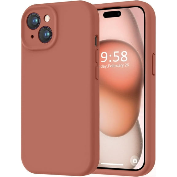 Compatible with iPhone 15 Case, [Smooth Silicone Full Coverage Camera] [8ft Drop Protection], Soft Microfiber Lining Full Body Protective Case for iPhone 15 6.1 inch - Caramel