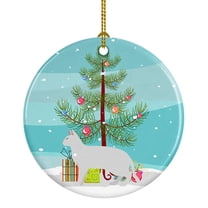 Russian White Black #2 Cat Merry Christmas Ceramic Ornament 2.8 in x 2.8 in