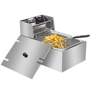Heavy Duty Deep Fryer, Stainless Steel Large Single,EH81 2500W MAX 110V 6.3QT/6L With Removable Basket And Professional Heating Element Stainless Steel Single Cylinder Electric Fryer US Plug