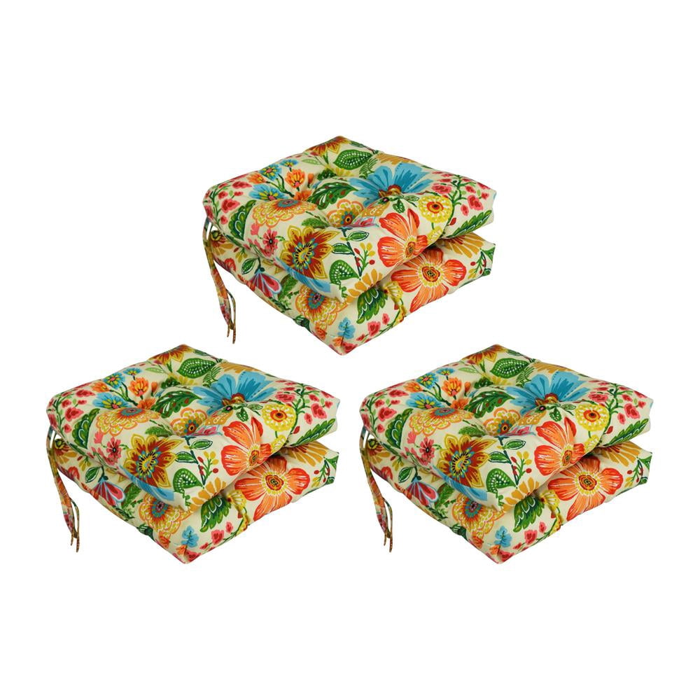 Blazing Needles 16-inch Square Tufted Outdoor Chair Cushion, 16 x 16, Gregoire Chamomile 6 Count