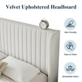 thumbnail image 3 of Sifurni Full Size Velvet Platform Bed Frame with Vertical Channel Tufted Wingback Headboard, Off White, 3 of 8