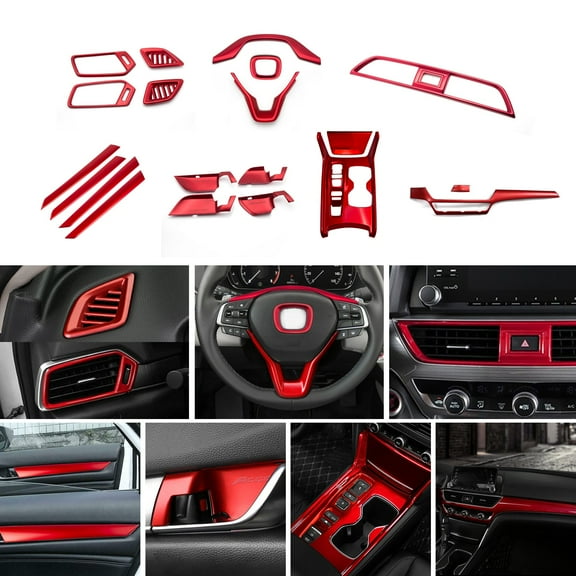 Xotic Tech Steering Wheel Dashboard/Center AC Vent Door Panel Handle Bowl Gear Shift Panel Cover Trim Combo Kit , Sporty Red , Compatible with Honda Accord 10th Gen 2018-2022(Hybrid Version)