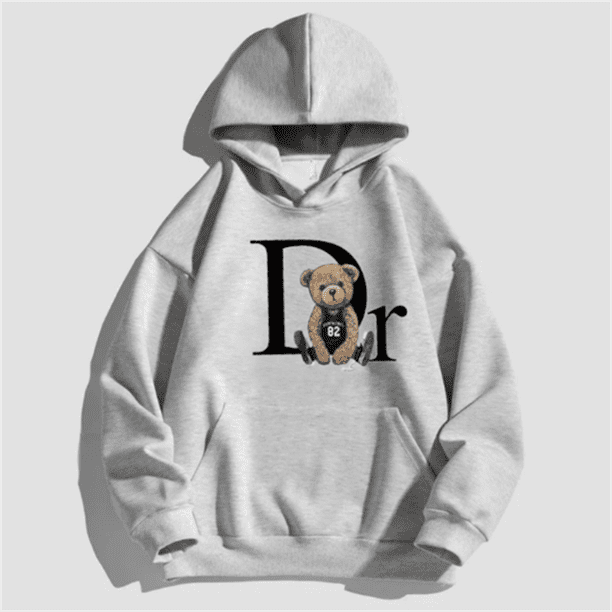 Sudadera con capucha Unisex con estampado de oso y letras, pulóver informal, moda natalícia, ropa de calle solto, skate, monocromático, novo, outono, 386