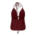 thumbnail image 4 of TrendOFT Halter Crop Tops for Women Y2K Drawstring Tie Ruched Dressy Casual Spaghetti Strap Cami Top Red L, 4 of 7