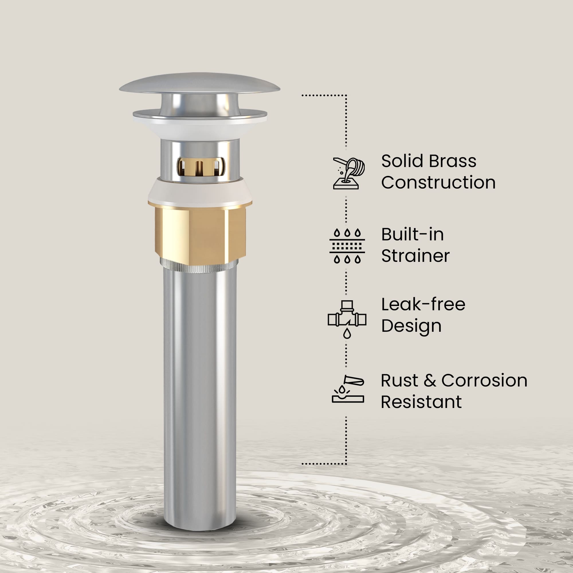 Ayna Decors Chrome Bathroom Sink Faucet Single Hole, Brass Single Handle Vanity Faucet with Pop Up Drain Stopper and Water Faucet Supply Lines