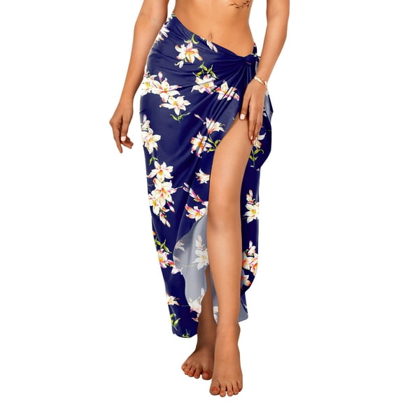 HAPPY BAY Women's Summer Beach Santa Sarong Bikini Coverups Wrap Swimwear Swim Cover Up Wraps Christmas for Women One Size Allover Hibiscus, Navy