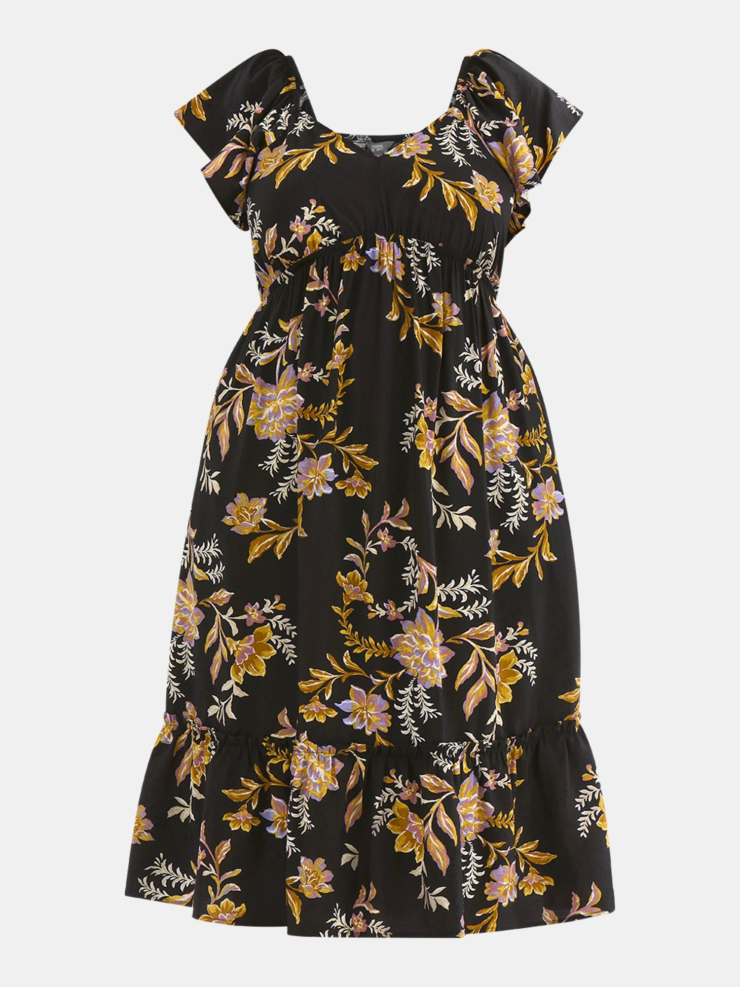 Terra & Sky Women's Plus Flutter Sleeve Midi Tiered Dress, Sizes 0X-5X