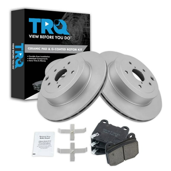 TRQ Rear Brake Pad & Rotor Kit Brake Pads Brake Rotor Ceramic Premium G-Coated Fits Select 2008-2014 Subaru Impreza 2015-2017 WRX STI