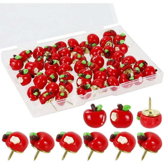 Multibey 50 Pack Bite Apples Decorative Push Pins, Thumb Tacks for Bulletin Board Decor, Cute Push Pins for Corkboard, Photo Wall, Feature Wall, Map, Bulletin Board, Office or Home