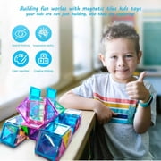 100 Pcs Magnetic Tiles with 2 Cars, Building Blocks STEM Toys 3D Building Sets Gifts for Boys and Girls