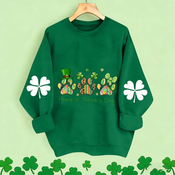 Vekome St Patricks Day Womens Long Sleeve Tops Plus Size Green Shirts Loose Crewneck Holiday Irish Themed Tee Shirts Holiday Pullover Tops
