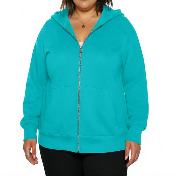 Domzest Plus Size Womens Sweatshirt Zipper Long Sleeve 3X-5X Hoodie Fall Light Loose Fit Cotton Drawstring Oversize Sweatshirt Y2k with Pocket Jackets Cyan XL-Large