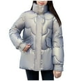 thumbnail image 2 of Elainilye Fashion Womens Jackets Winter Warm Pocket Coat Long Jacket Winter Long Sleeve Down Parkas Overcoat,Silver, 2 of 7