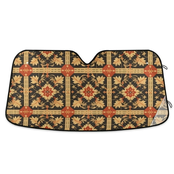 Yellow Mandala Flower Car Windshield Sun Shade Foldable Car Front Window Visor Heat and UV Protection 53x23.5