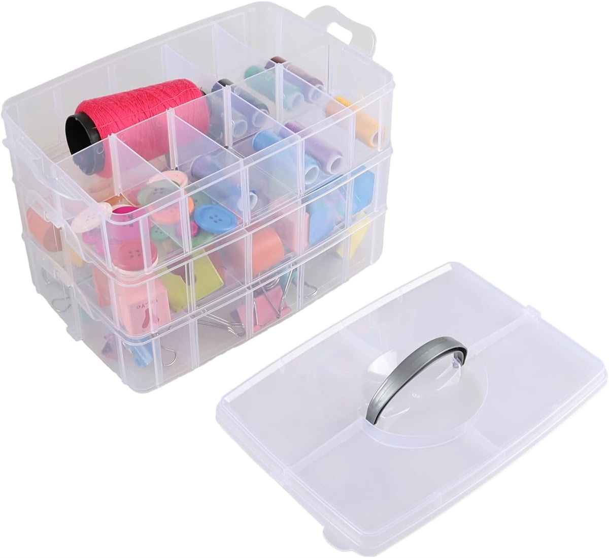 3 Tier Craft Storage Box 30 Adjustable Compartments Clear Plastic Stackable Organizer Container For Beads Jewelry (blue )
