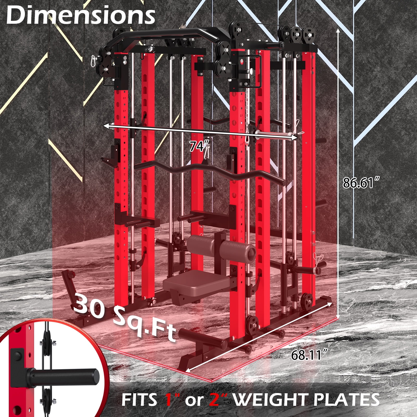 YODOLLA Smith Machine Power Rack Cage, 2000LB All-in-One Squat Rack with Dual Cable Crossover and LAT Pulldown, Home Gym Strength Training Equipment