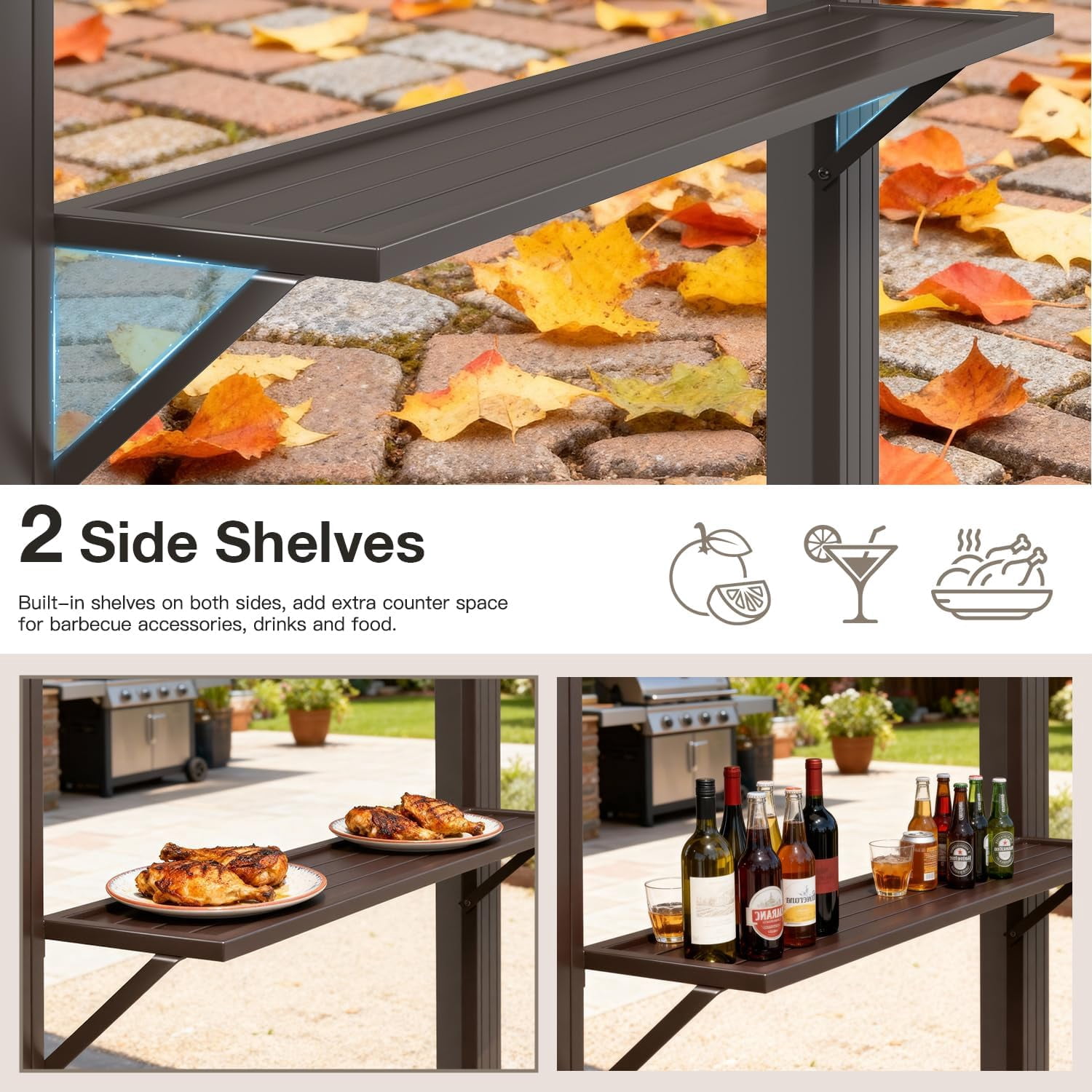 Richryce 10' x 6' Grill Gazebo with Double Galvanized Steel Roof, Outdoor Metal BBQ Gazebo Hardtop Permanent Grill Canopy with Side Shelves and Ceiling Hooks for Patio Garden (Brown)