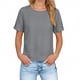thumbnail image 1 of TaTaai Women's short sleeve crew neck top, linen cotton fabric, solid color, button cuffs, cutout detail, pullover style, casual loose fit, soft breathable, ideal for daily outings Gift, 1 of 8