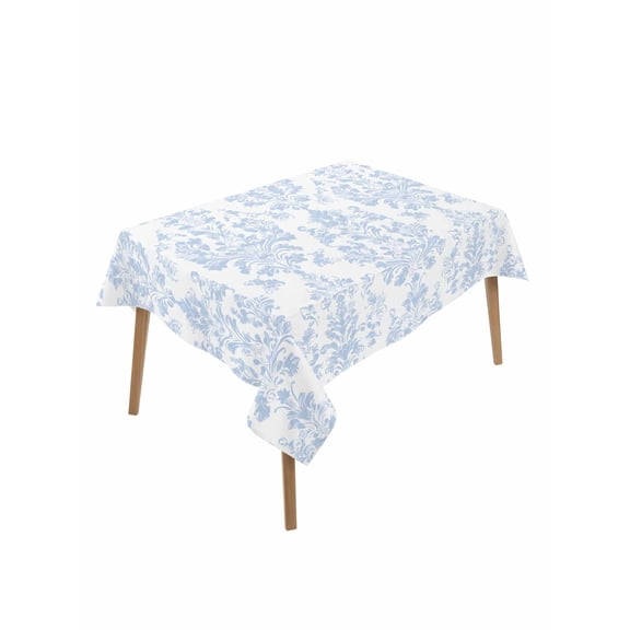 Blue Boho Floral Table Cloth, Waterproof Tablecloth for Rectangle Tables, Farmhouse Middle Century Flowers Reusable Washable Fabric Table Cover for Restaurant Kitchen Dining Tables 52"x70"