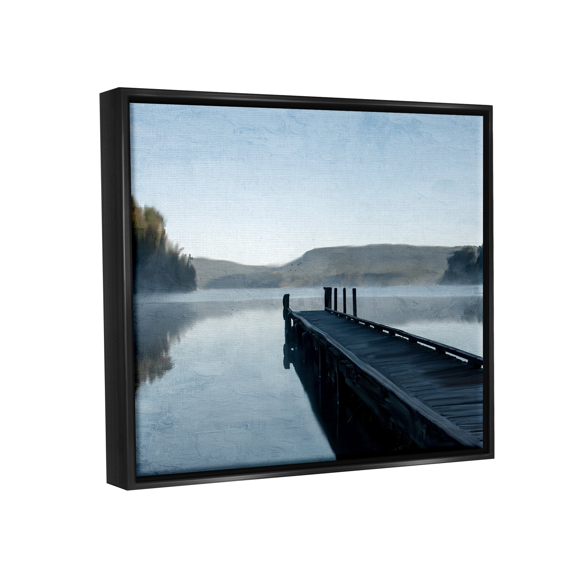 Stupell Industries Distant Lake Dock Landscape Painting Black Floater Framed Canvas Art Print Wall Art, 21 x 17