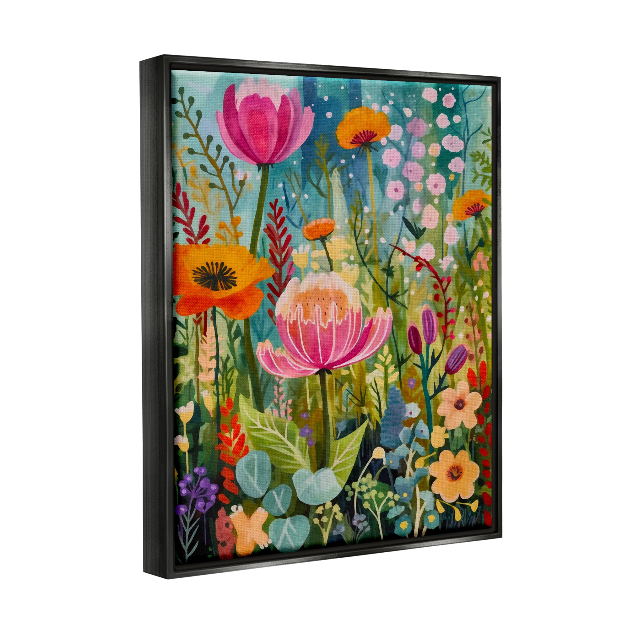 Stupell Industries Whimsical Floral Garden Botanical & Floral Painting Black Floater Framed Art Print Wall Art, 25 x 31