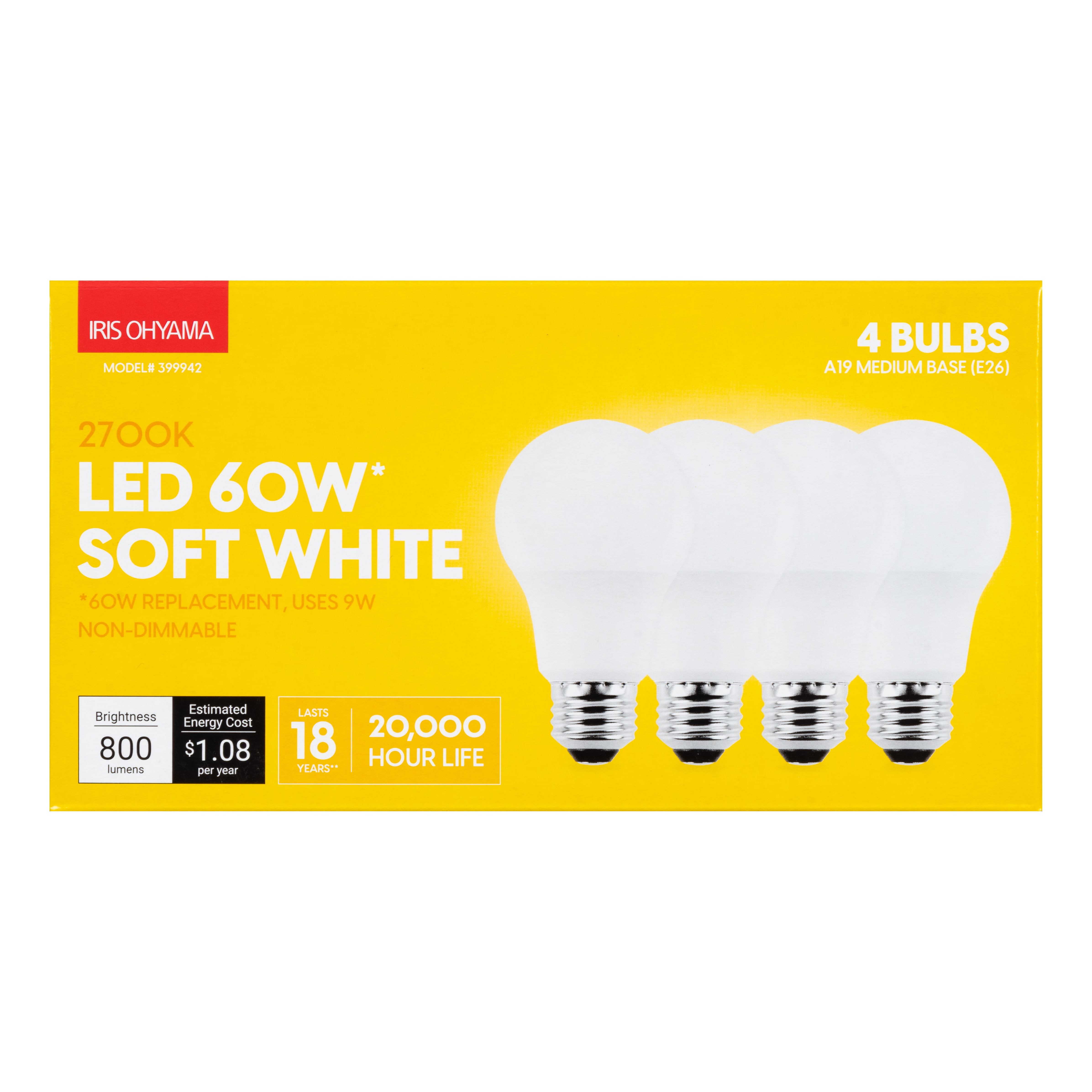 Iris 2700K 60 Watt LED Bulb, Soft White, 4-Piece
