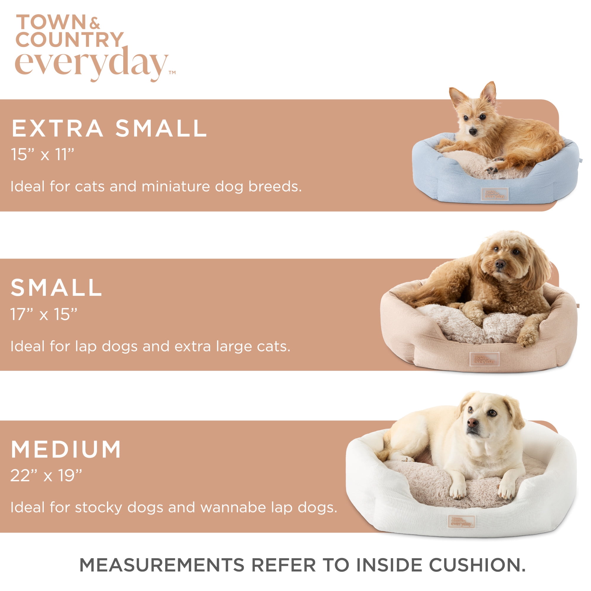 TOWN & COUNTRY EVERYDAY CuddleTown Faux Linen Comfy Cozy Cuddler Pet Bed, Supportive & Calming, Water Repellent, Non-Slip Bottom, Machine Washable Cover, Warm Taupe, XS 20"x14"x6"
