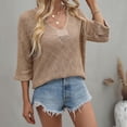 thumbnail image 2 of Umfun Pullover Sweater for Women Loose Casual Knitted Solid Sweater Round Neck 3/4 Sleeve Soft Touch Lightweight Sweaters Khaki XL, 2 of 4