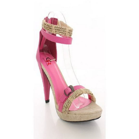 Pink Straw Vegan Leather Anklet Strappy Heels
