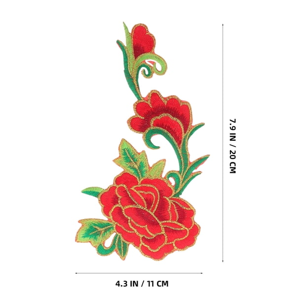WEUVEB Red Floral Embroidery Iron-On Patches for Clothing Repair and  Polyester Craft Appliques