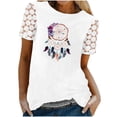 thumbnail image 1 of Tops de impresión de manga corta de ocio de encaje de cuello redondo de verano de moda para mujer Fridja  zx1699, 1 of 8