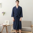 thumbnail image 4 of Women Robes Unisex Breathable Solid Color Bathrobe Splicing Home Clothes Robe Coat Woman Blending Pajamas, 4 of 7