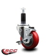 thumbnail image 2 of 3.5 Inch Red Poly Swivel 1-1/8 Inch Expanding Stem Caster with Brake SCC, 2 of 2