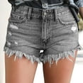 thumbnail image 2 of Women's Casual Denim Shorts, High Waist Ripped Straight Leg Distressed Frayed Hem Stretchy Comfort Summer Versatile Jean Shorts for Women,Dark Gray L, 2 of 4