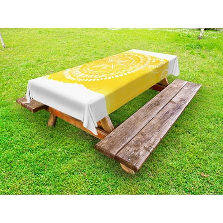 

Yellow Outdoor Tablecloth Mandala Pattern Artwork Geometric Floral Style Oriental Ethnic Illustration Print Decorative Washable Fabric Picnic Tablecloth 58 X 120 Inches Yellow White by Ambesonne