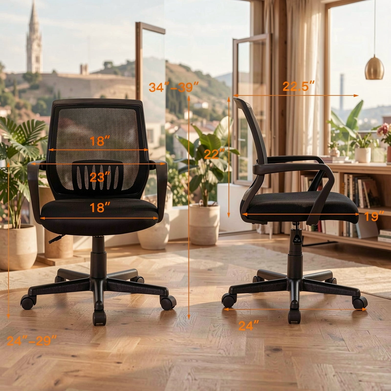 Furnibear Ergonomic Mesh Office Chair with Lumbar Support, Mid-Back Swivel Executive Desk Chair Adjustable Height for Home Office, Black