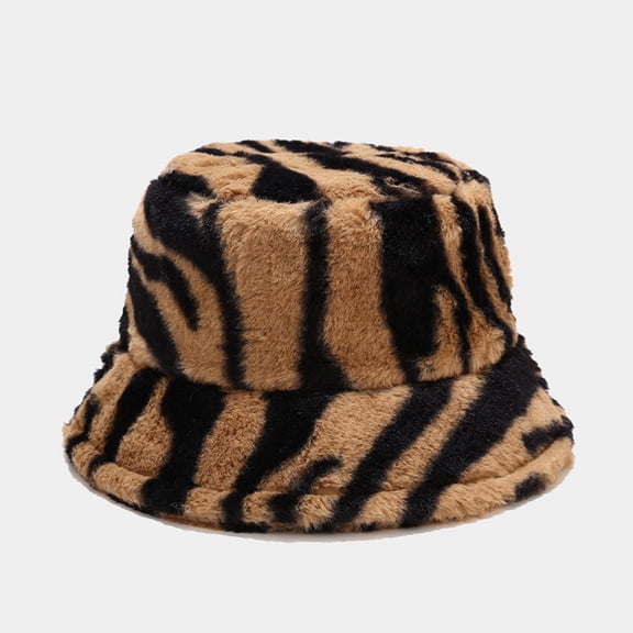 Dyfzdhu Winter Men Women Stripes Thermal Plush Hat Fisherman Bucket Cap Bucket Hats Khaki