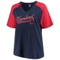 thumbnail image 2 of Women's Majestic Navy/Red Cleveland Indians Plus Size High Percentage Raglan V-Neck T-Shirt, 2 of 3