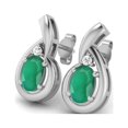 thumbnail image 1 of Emerald Earrings 925 Sterling Silver Radiant Teardrop Studs 6x4mm Oval Shape Friction Back, 1 of 3