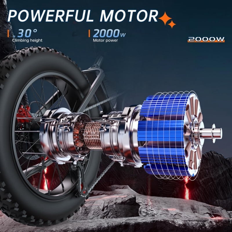 EKXBIKE X20 2000W Electric Bike‖35AH Removable Battery‖34MPH,75 Miles‖20" Fat Tire Mountain eBike for Adults