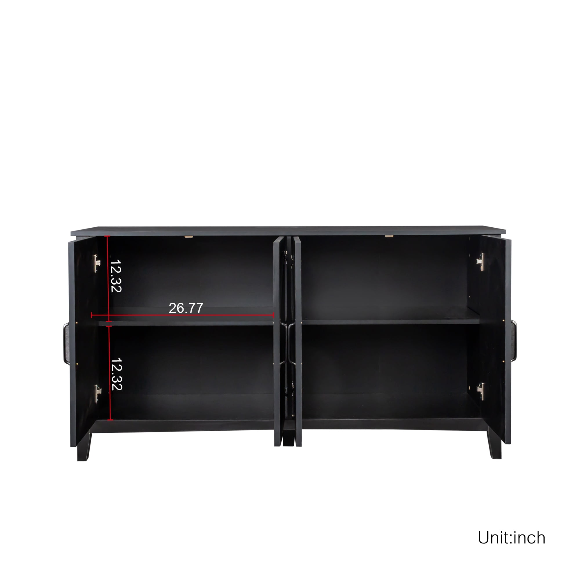 DEALTOPS Modern Storage Cabinet in Vintage Style with Large Storage Space and 4 Doors for Living Room - Black
