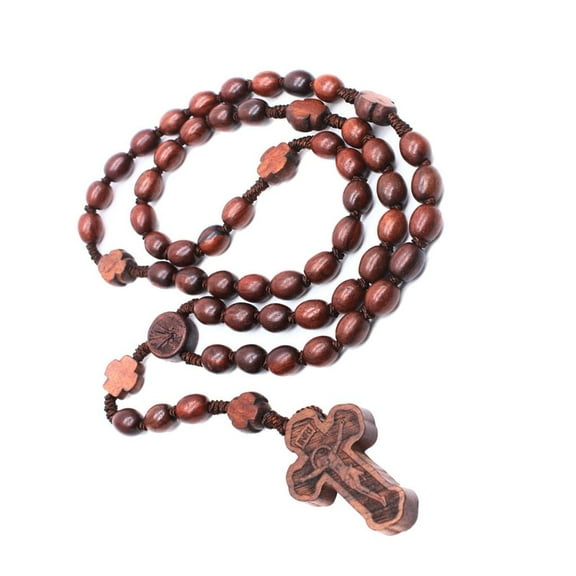 lanema Handmade Wood Rosary Necklaces Catholic Pendant Jewelry Women Men Necklaces Religious
