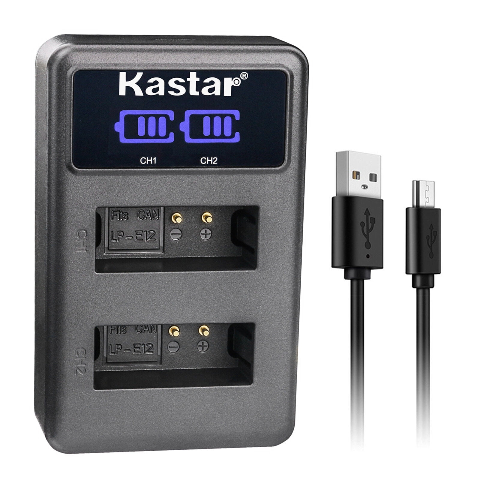 Kastar LP-E12LED2 USB Battery Charger Compatible with Canon LP-E12 LPE12  Battery, Canon LC-E12 LC-E12E Charger, ikan Live Air E12 Replacement  Battery, PD Movie 