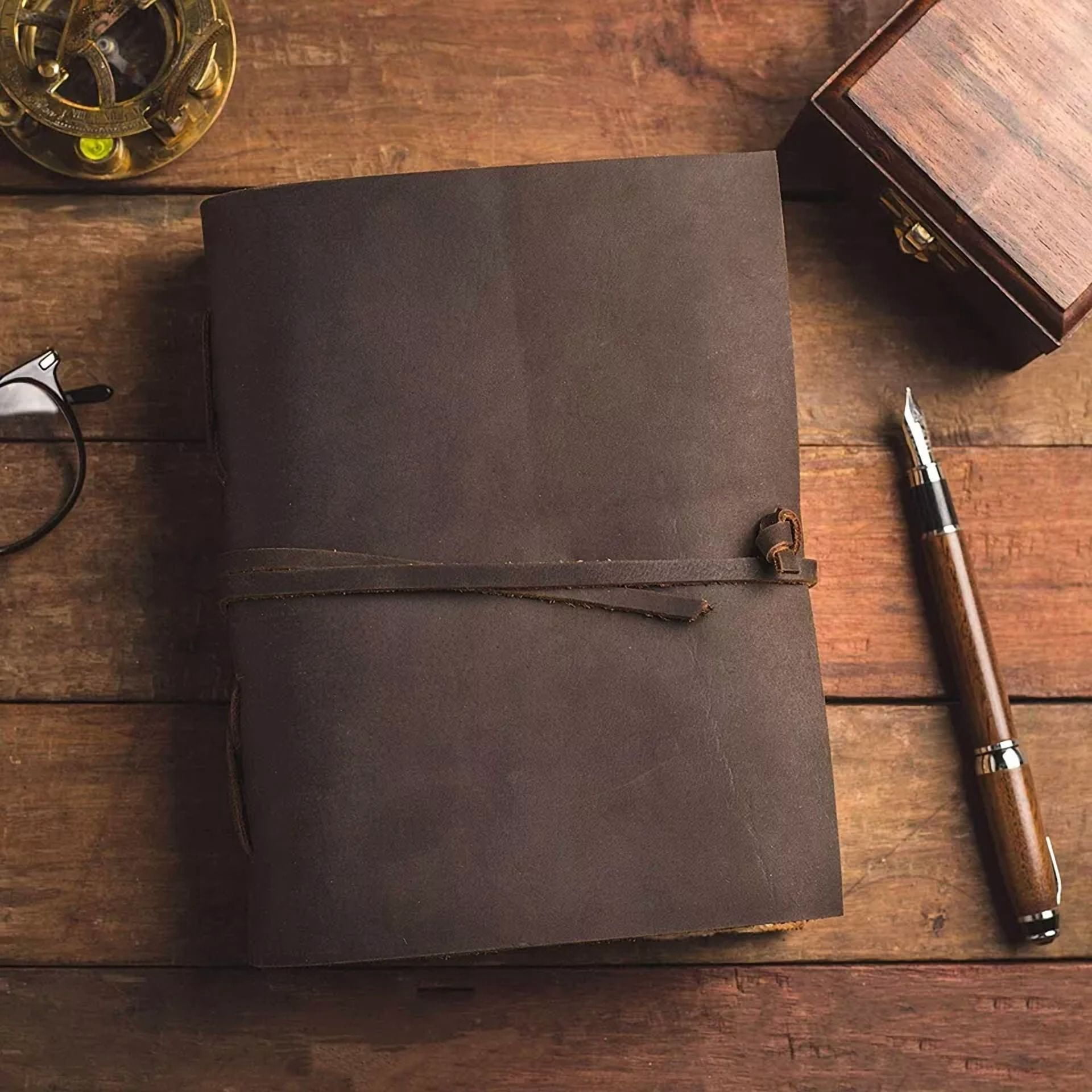 Personalized Vintage Leather Journal Travel Notebook Handmade Deckle Edged Paper