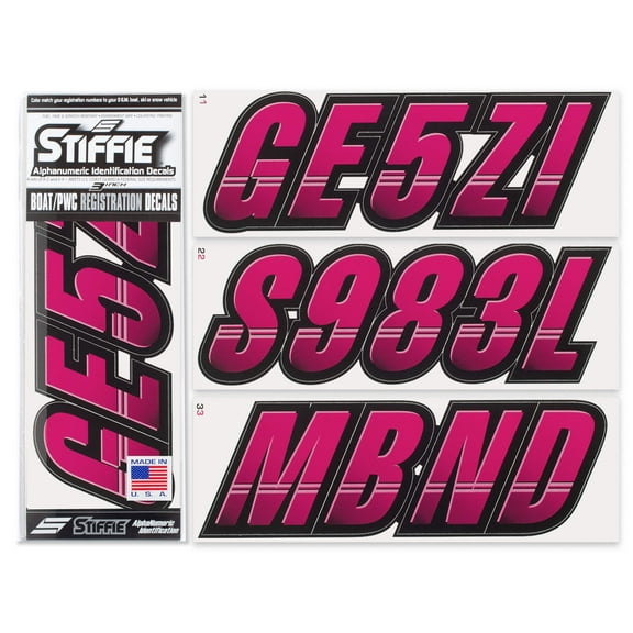 STIFFIE Techtron Berry/Black 3" Alpha-Numeric Identification Custom Kit Registration Numbers & Letters Marine Stickers Decals for Boats & Personal Watercraft PWC