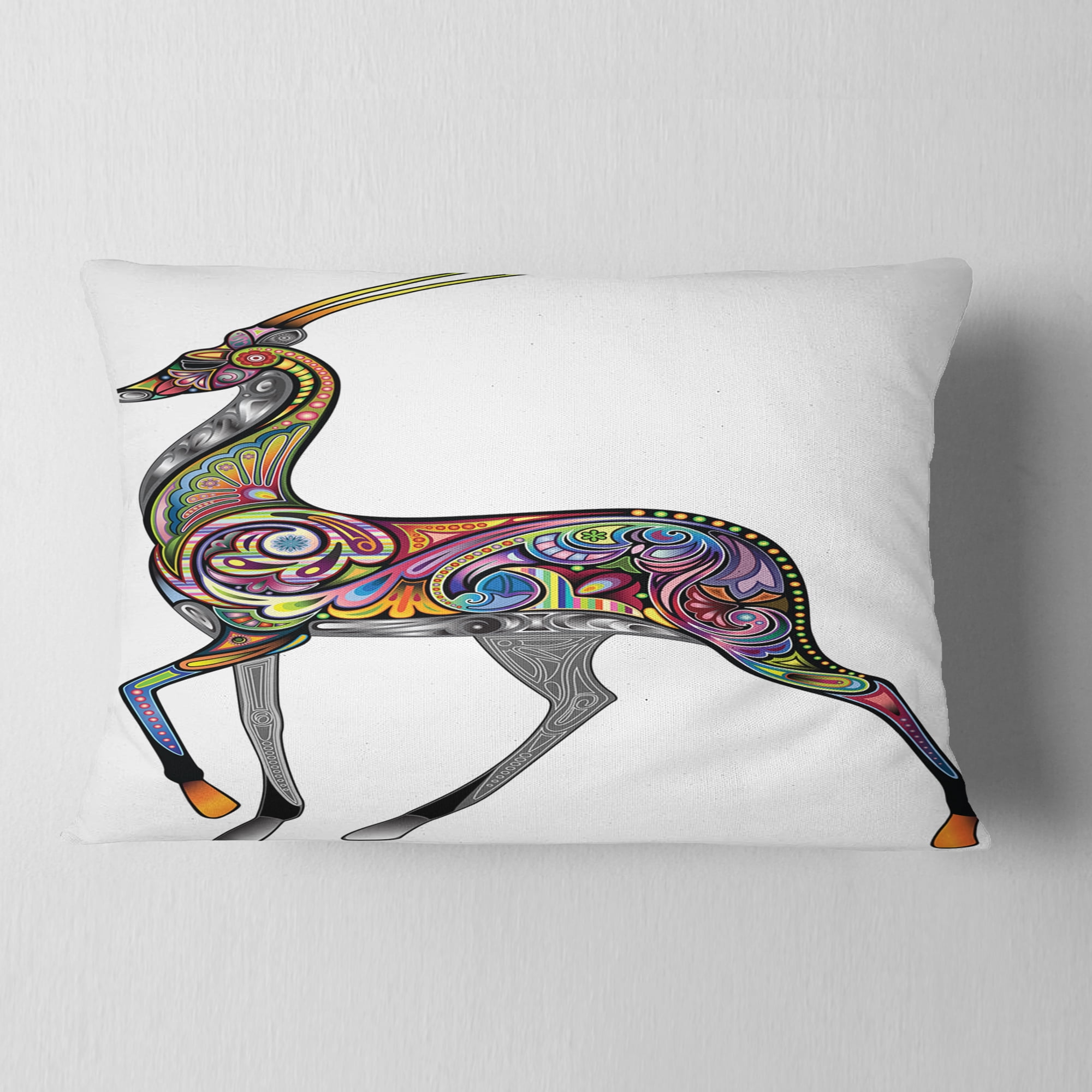 Designart Colorful Antelope - Animal Throw Pillow - 12x20